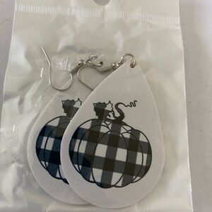 Black and white checkered pumpkin earrings
